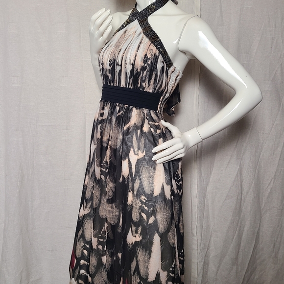 Little Mistress London Women's White & Brown Feather Halter Maxi Dress - Picture 5 of 16